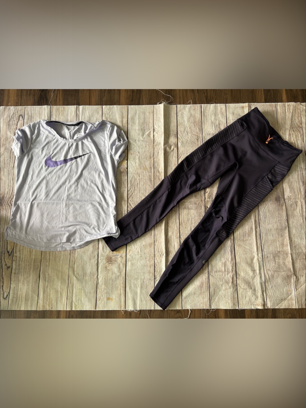 Nike Women’s lavender Tee with Purple Swoosh + deep indigo Leggings Set